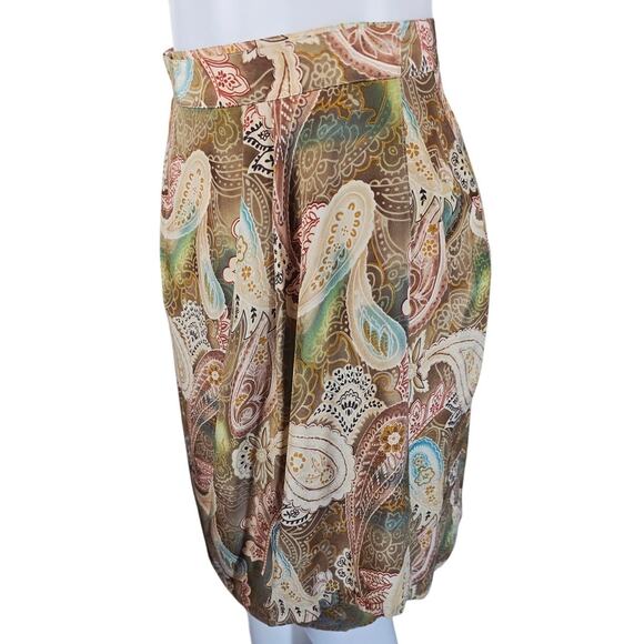 Doncaster Tan Blue Paisley Wrap 100% Silk Business Work Women's Skirt 8 - Picture 2 of 4